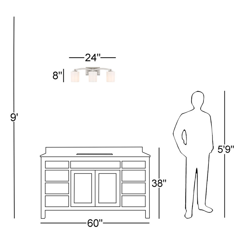 Cacia 2-Light Vanity Light in Satin Nickel, Satin Nickel, 8" H x 14" W x 14" D, 2 Lights
