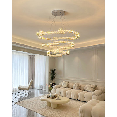 Lustre DEL à anneaux spiralés en cristal K9 à 3 niveaux – Suspension moderne de 80 cm (31,4 pouces) avec 3 températures de couleur réglables, idéal pour le salon et la chambre.