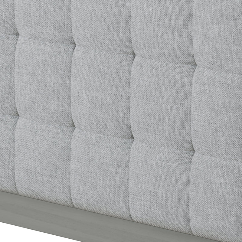 Bois massif, lit plateforme tapissier, tête de lit carrée, grand, style Mid-Century, gris Grace, pieds en bois d'hévéa, lattes à haute densité de style moderne, cadre gris, facile à assembler