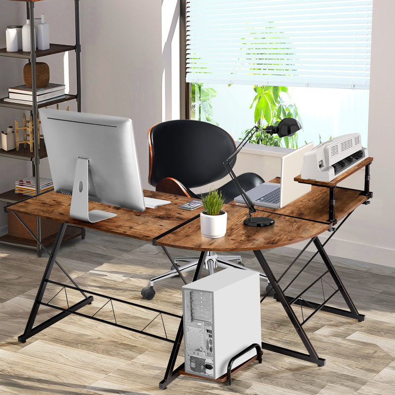 Espalda L-Shaped Steel Computer Desk, Antique Brown