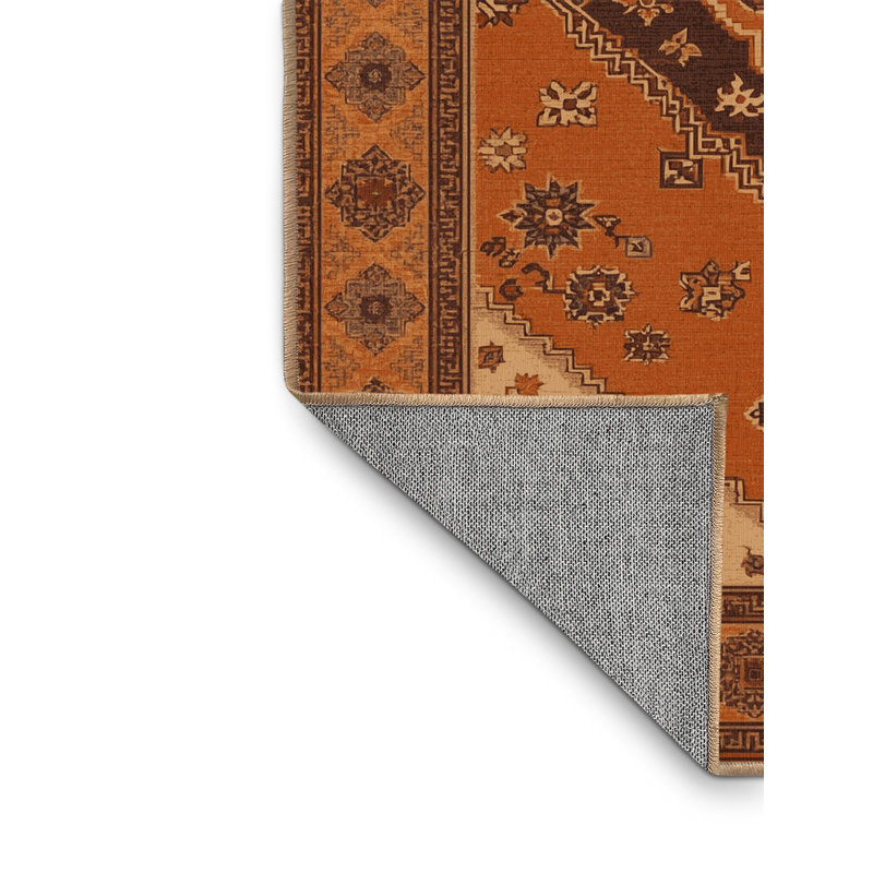 Tapis traditionnel lavable à la machine Pauleth - brun clair - Reliure brun clair, 4 x 6