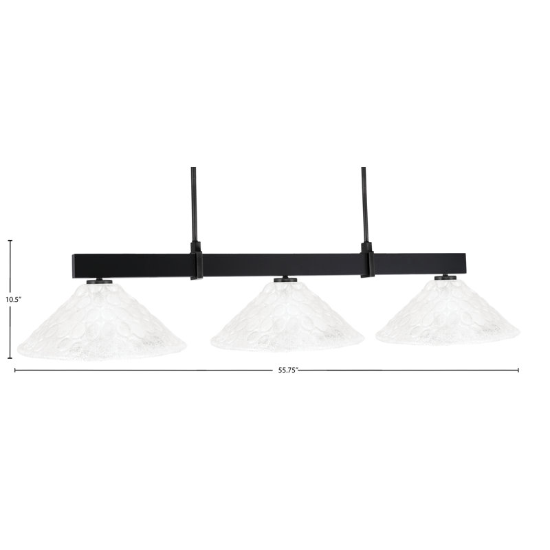 Bar 3 lumières Raheemah Wellington, Noir mat, Transparent, H 10,5 po x l 16 po x P 16 po