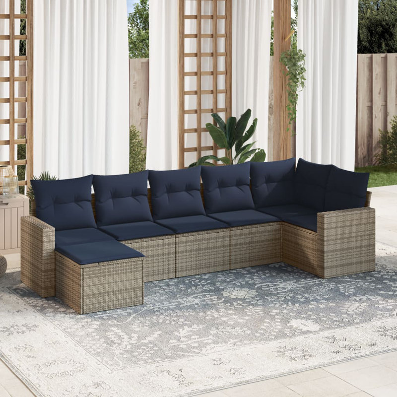 Ensemble de canapé de patio avec coussins 7 pièces Ebern Designs, Gris, Marine