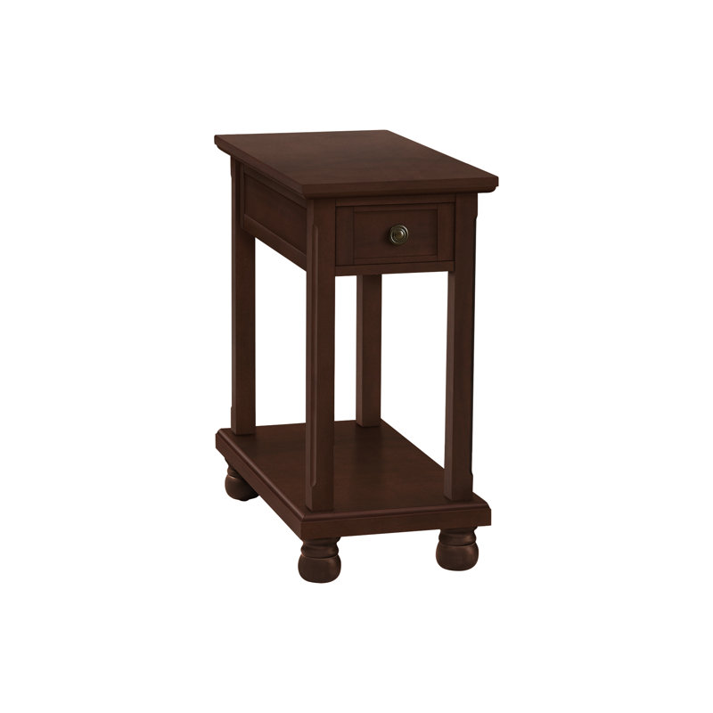 Table d'appoint, table de bout, table d'appoint, étroite, table de chevet, chambre à coucher, lampe, tiroir de rangement, placage brun, traditionnel