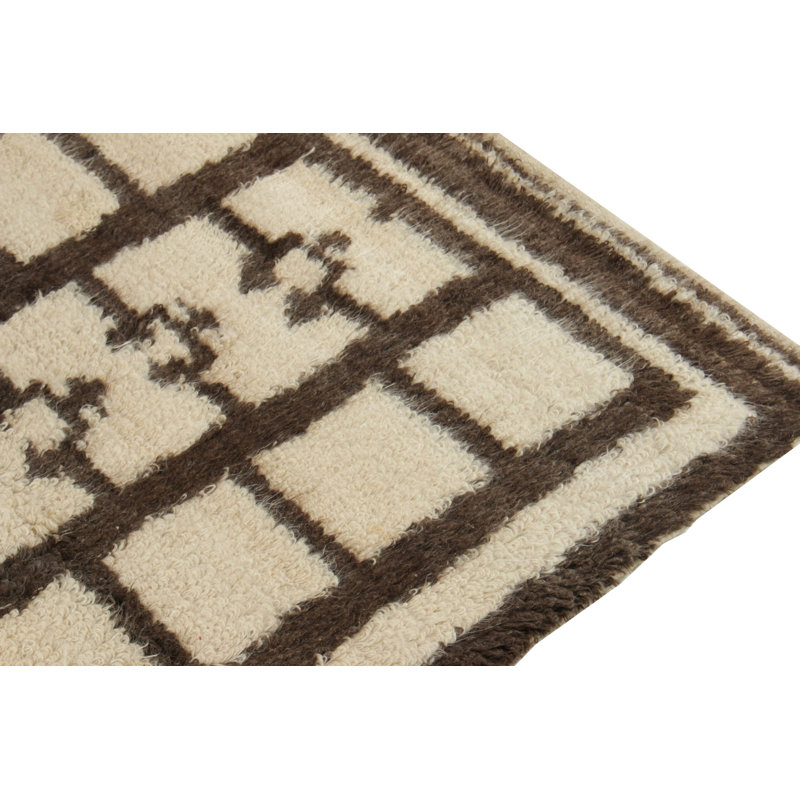 Wool Geometric Area Rug in Brown/Beige/White