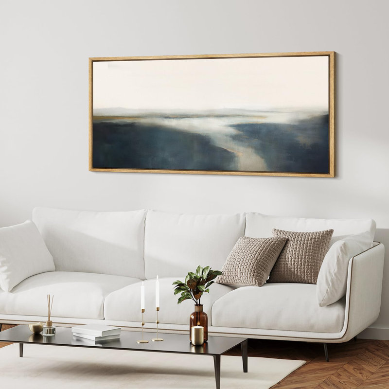Minimal Landscape " Extra Large Horizon Haze Abstract Misty Landscape Retro Fine Art Decorative ", 30" H x 60" W, Natural
