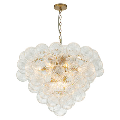 Glam 9-Light Cluster Grape Ribbed Glass Bubble Chandelier