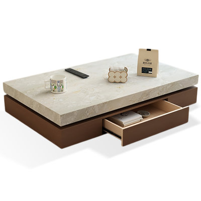 Sintered Stone Top Wood Frame Storage Drawer Coffee Table