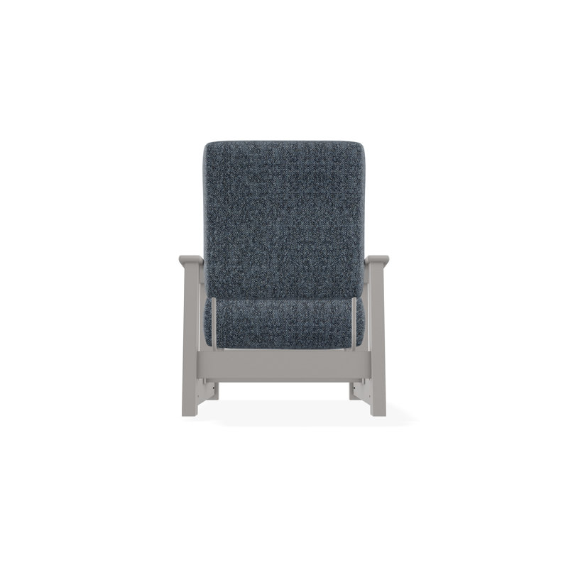 Leeward Marine Grade Polymer Deep Seating Cushion Arm Chair with Hidden Motion, Warm Gray, Restore Indigo
