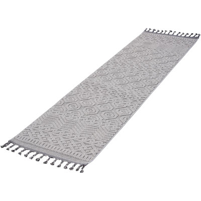 White Geometric 2X8 Loom & Area Rug, Non-Shedding Stain-, For Eat-In Kitchen Study, , Pet Approved Stain Non-Shedding, High-Traffic Areas, And
