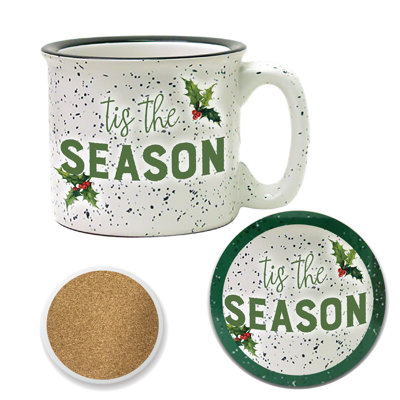 Ensemble de grandes tasses et sous-verres en céramique 15 oz Tis the Season