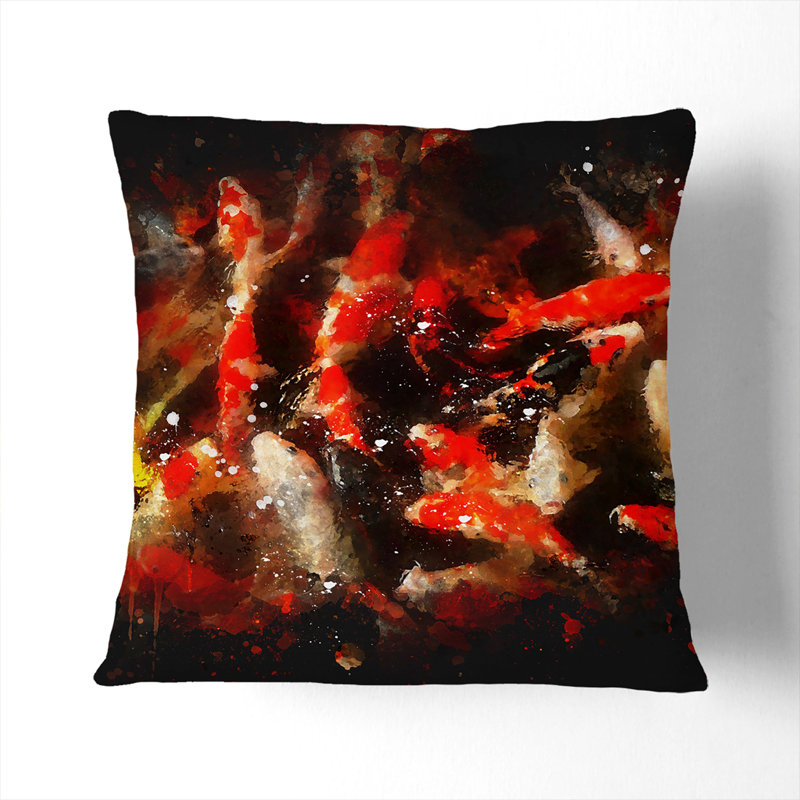 Many Fish Paint Splash Square Throw Cushion, 55cm H x 55cm W x 20cm D, Black