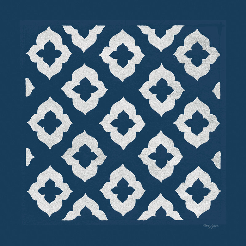 «Simply Elegant I White on Blue» par Nancy Green - impression sur toile tendue, H 12 po x l 12 po, Non, Toile tendue