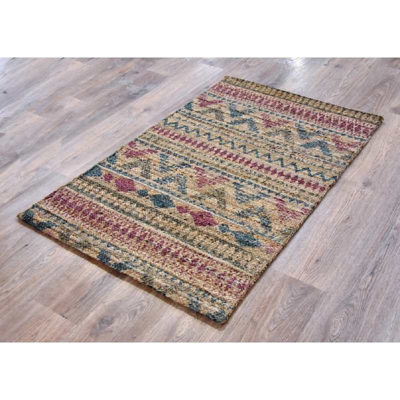 Tapis de zone brun/rouge tressé à la main Burkey, Rectangle 3 pi x 5 pi