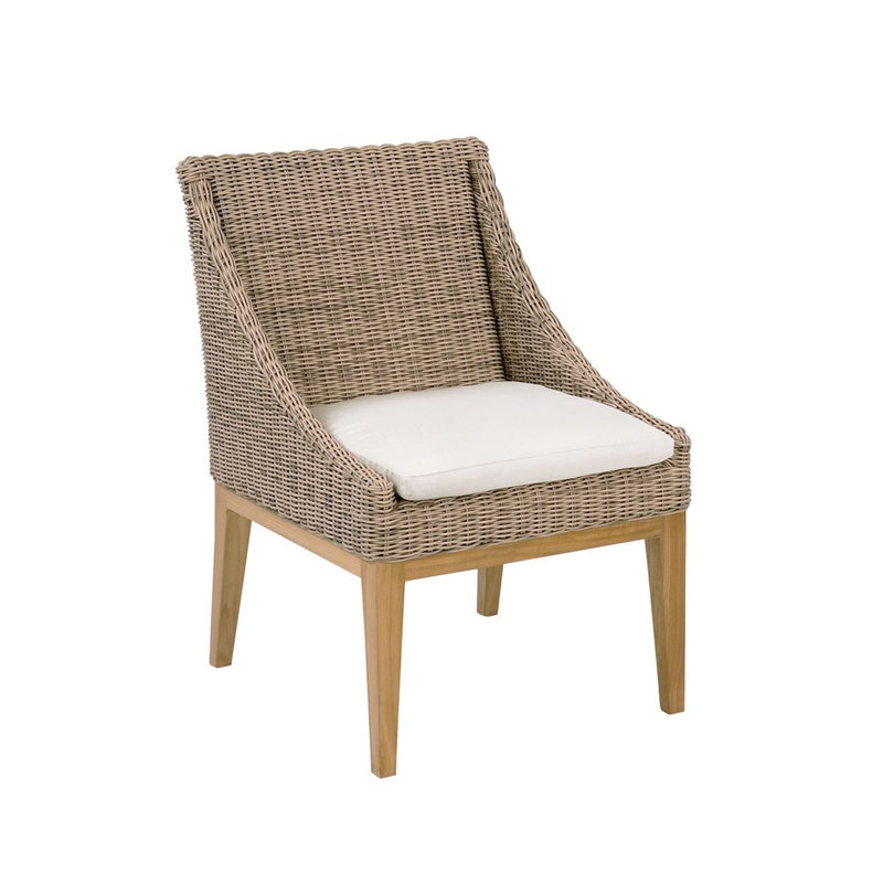 Frances Teak Patio Dining Chair with Cushion, Frances Textured Charcoal, Fog