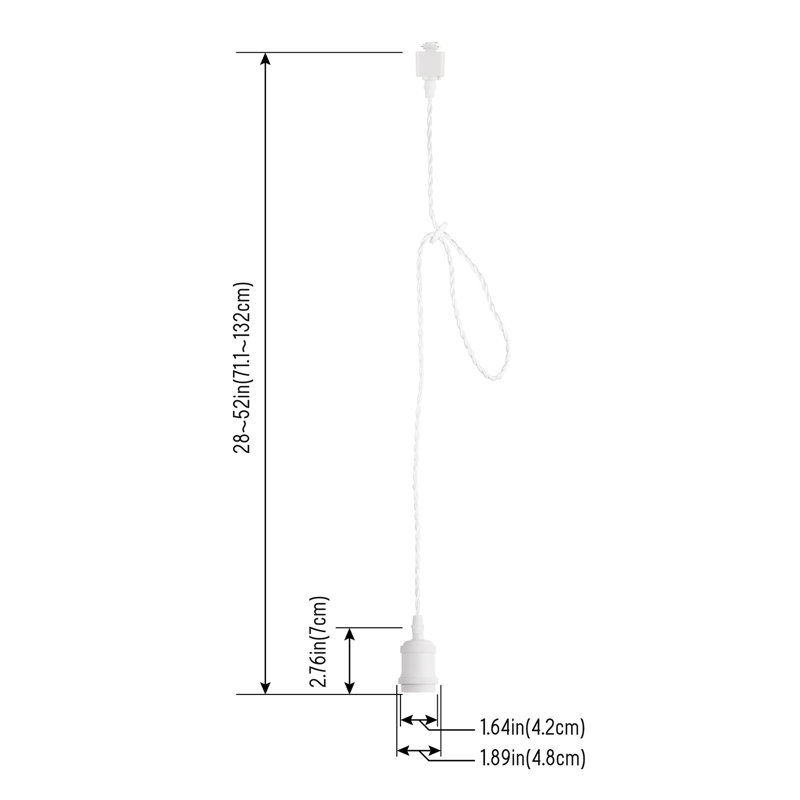 H Type Track Lighting Pendant with E26 Socket Cord Adjustable 4 feet, White