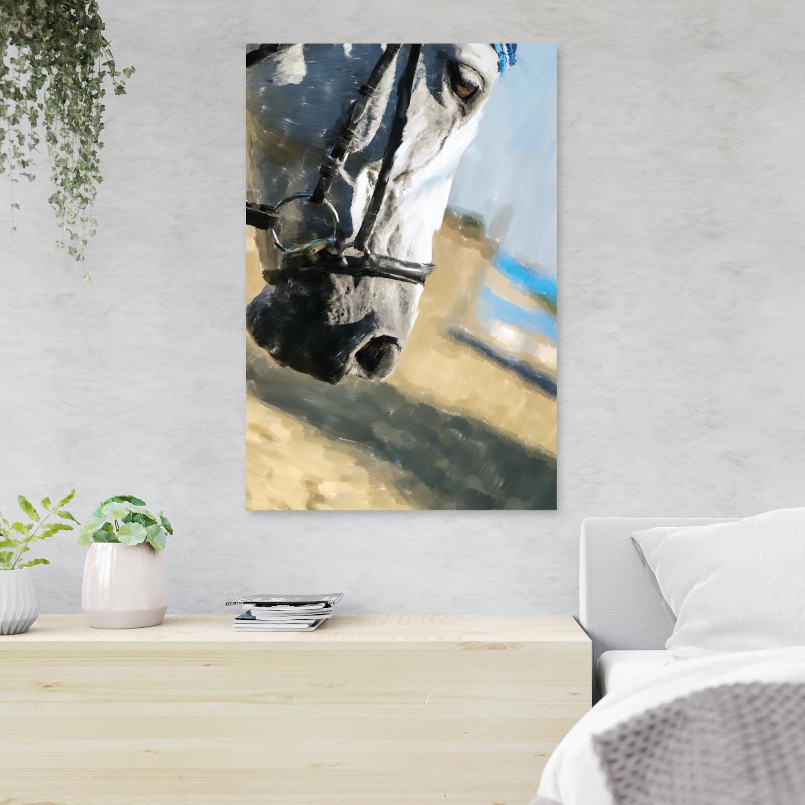 MentionedYou White Horse With Black Leather Strap On Head On Canvas ...