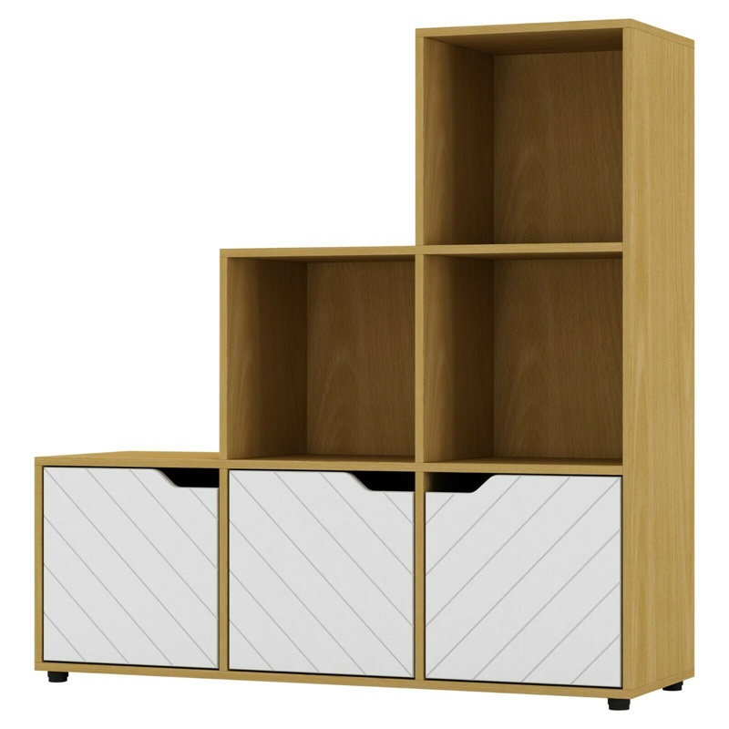 Berrak 90.5cm H x 89cm W Step Bookcase, Beech/White