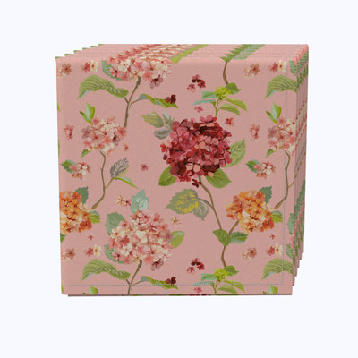 Napkin Set Of 4, 100% Cotton, 20X20", Hydrangea Blossom