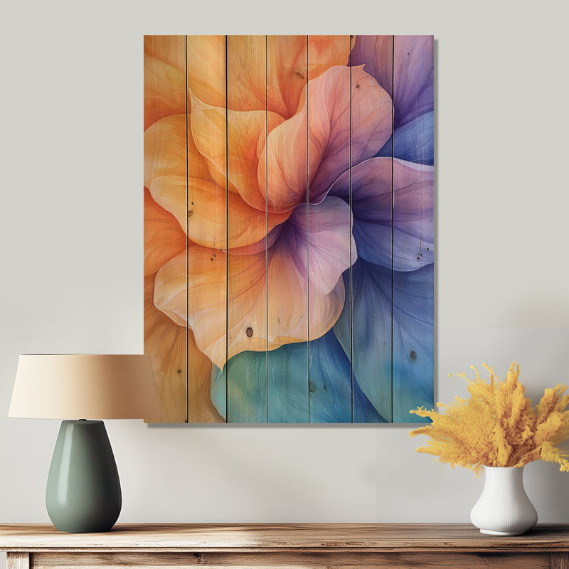 Radiant Blossom Of Begonia II - géraniums, impression sur bois orange sur bois de pin naturel, H 40 po x l 30 po x P 0,78 po