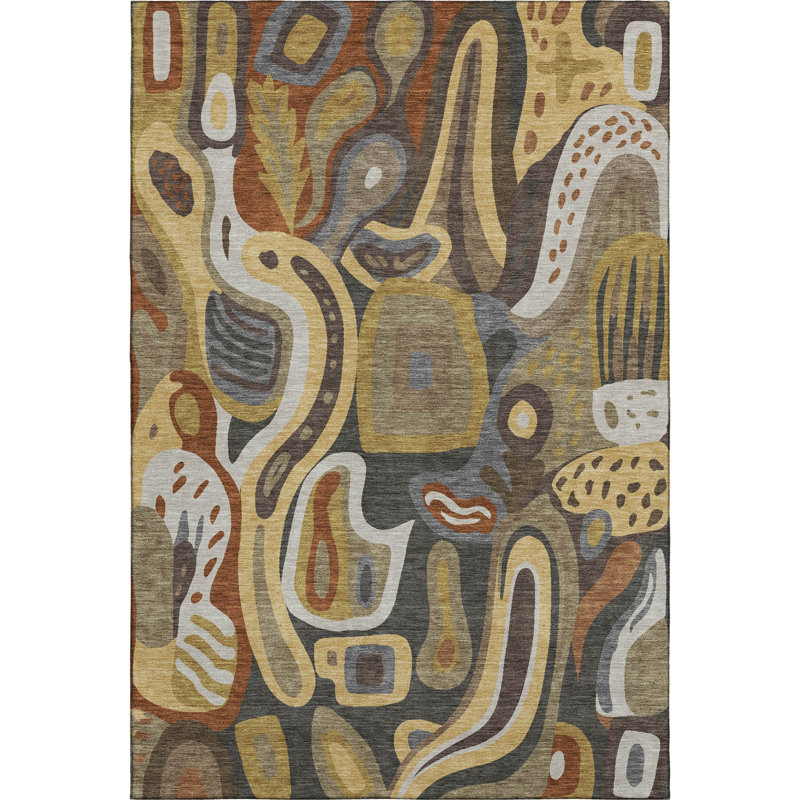 Tapis de qualité supérieure Mid-Century lavable à la machine de qualité supérieure Mayfield AMF2488, Coffee, 10' x 14'