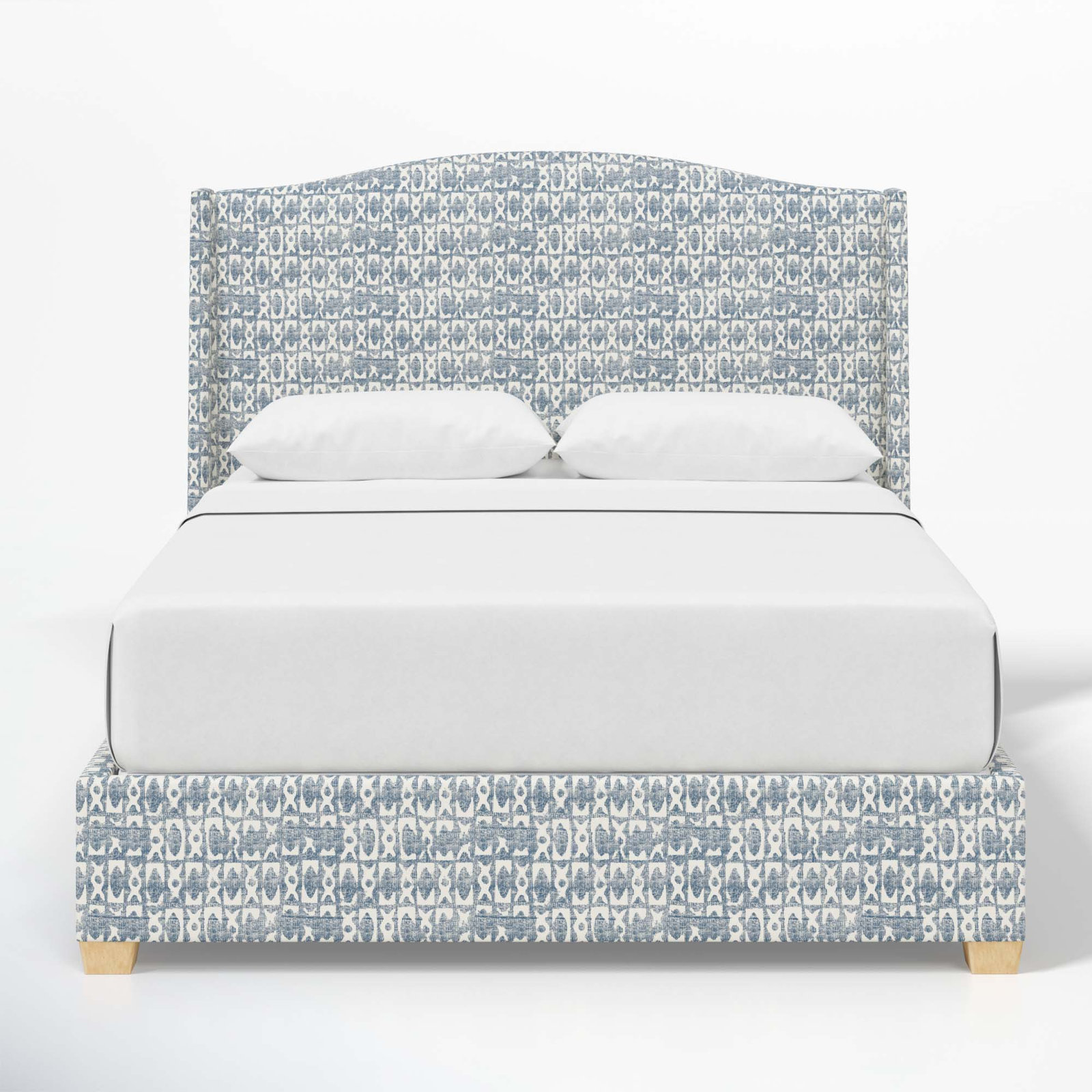 Allis Upholstered Wingback Bed, King, Texture Block Blue