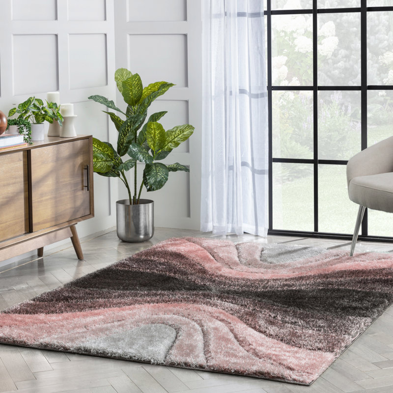 San Francisco 3D Textured Blush/Light Green/Black Rug, Rectangle 160 x 220cm