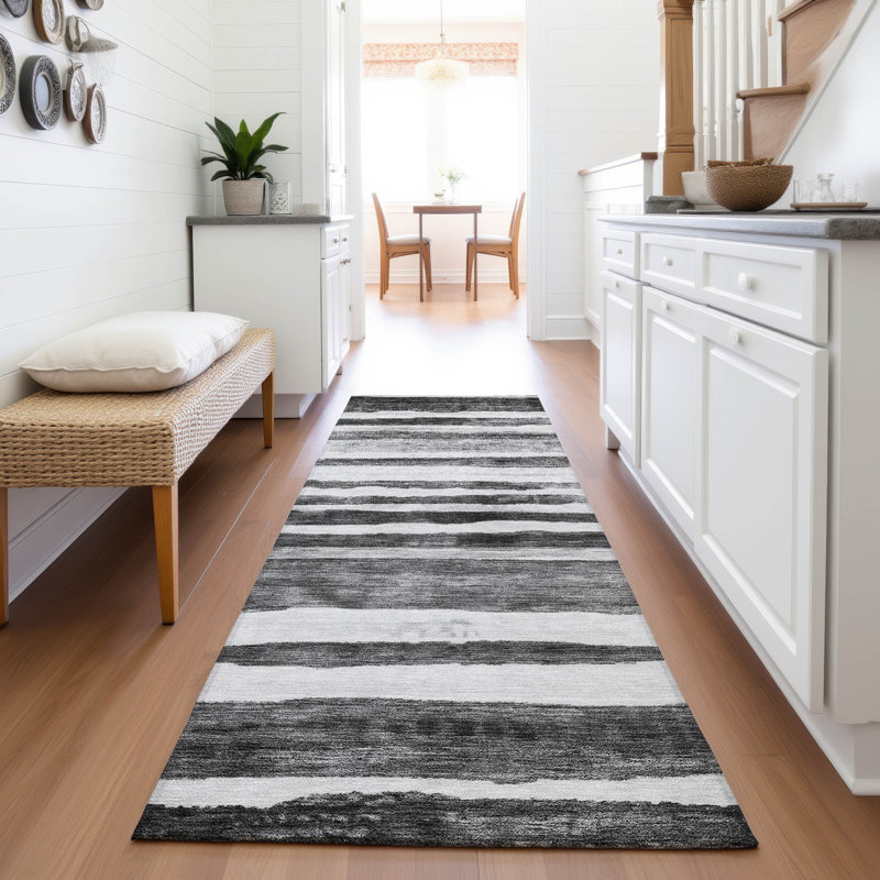 Premium Machine Washable Lyndhurst AMF1191 Stripes Rug, Runner 2'3" x 7'6"