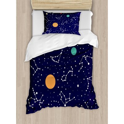 Constellation Zodiac and Planets Colorful Pattern Galaxy Universe Science Illustration Duvet Cover Set -  Ambesonne, nev_35279_twin