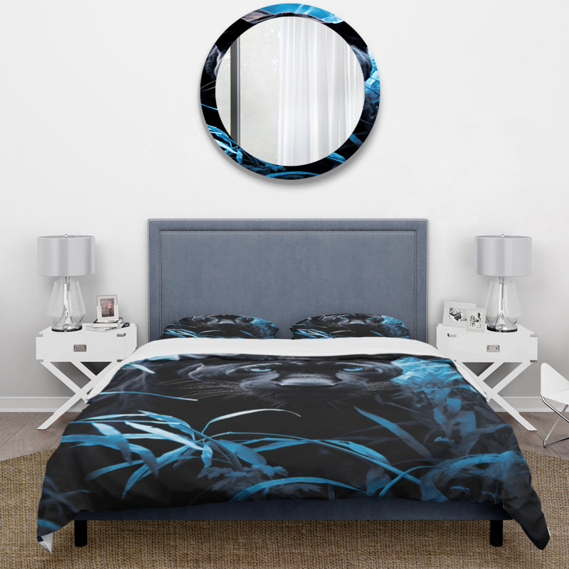 Ensemble de housse de couette noir et bleu avec cachette cachette infrarouge en microfibre / polyester