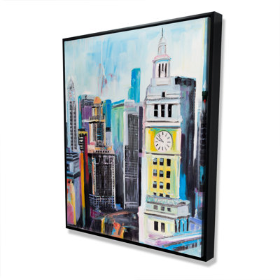 Colorful Cityscape of Manhattan - Retro Framed Canvas Art