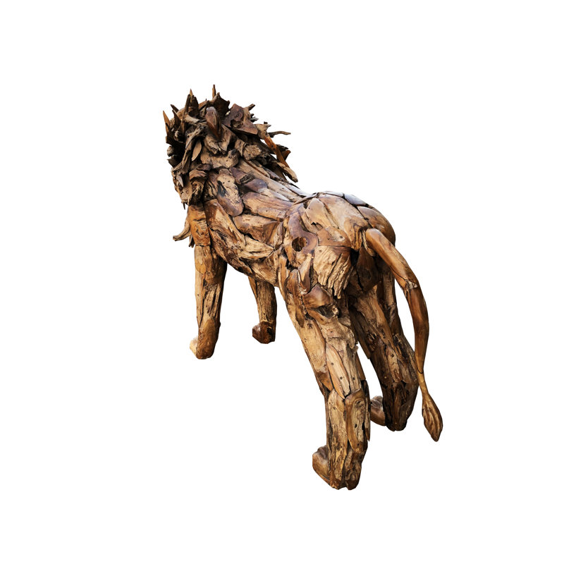 Majestic Driftwood Teak Lion Garden Statue