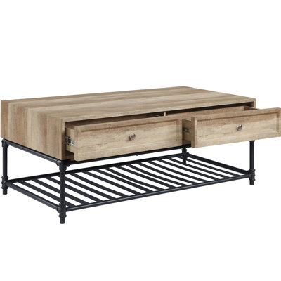 Spacious Compartment Coffee Table In Oak & Sandy Grey Finish 110 Lb Heavy Package With Functionality