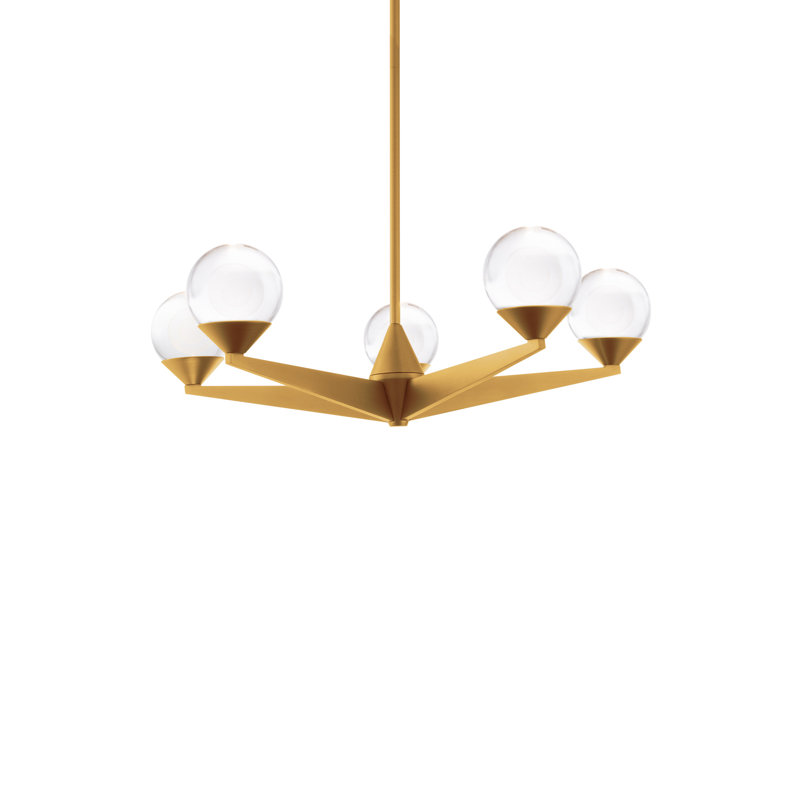 Double Bubble 5 - Light LED Chandelier, Aged Brass