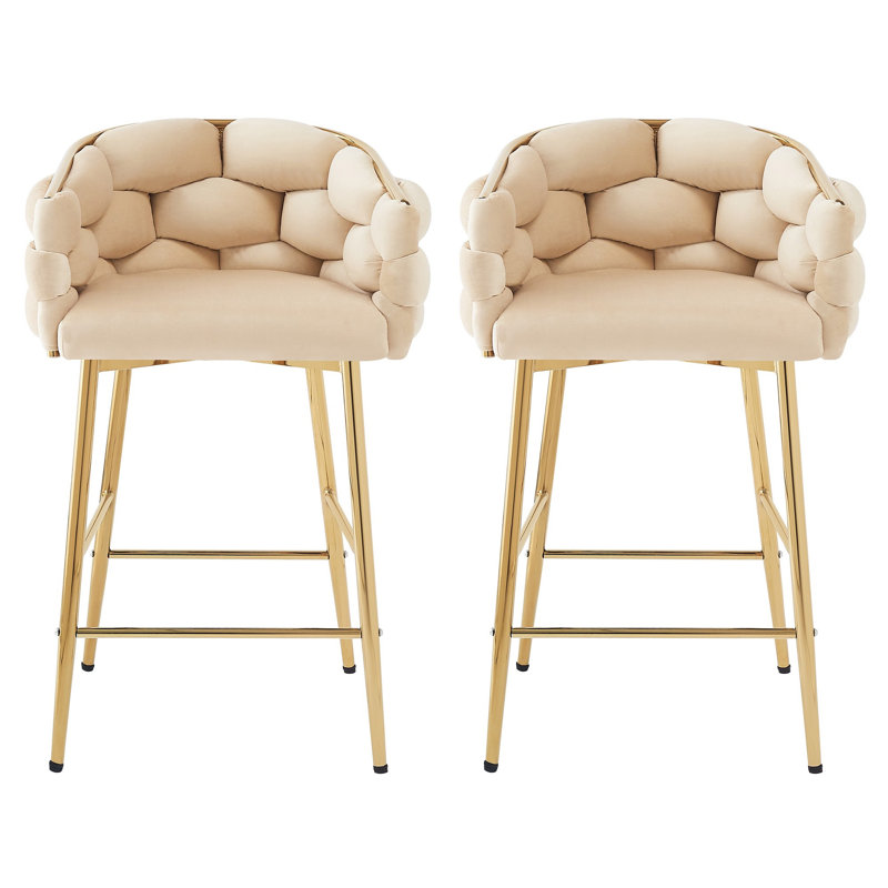 Ensemble de 2 tabourets de comptoir modernes de 28 po avec structure en fer, dossier et coussin moelleux, repose-pieds, convenant à la cuisine / chambre à coucher / salle à manger.