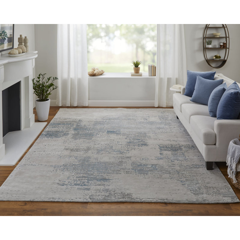 Gyanna Modern Abstract, Gray/Taupe/Blue Rectangle 12' x 15', Rectangle 12' x 15', Gray/Taupe/Blue