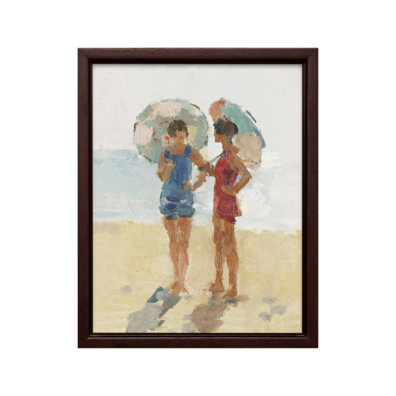 Isaac Isaac - Mesdames sur la plage, 24"H x 32"W, Canvas, Brown Framed