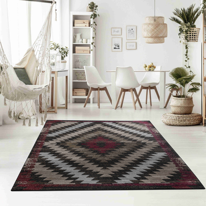 Tapis d'intérieur brun / rouge à motif géométrique brun / rouge 4 pi x 6 pi (3 pi 11 po x 5 pi 7 po) de Branch Branch Zuni - salon, chambre à coucher, salle à manger et cuisine