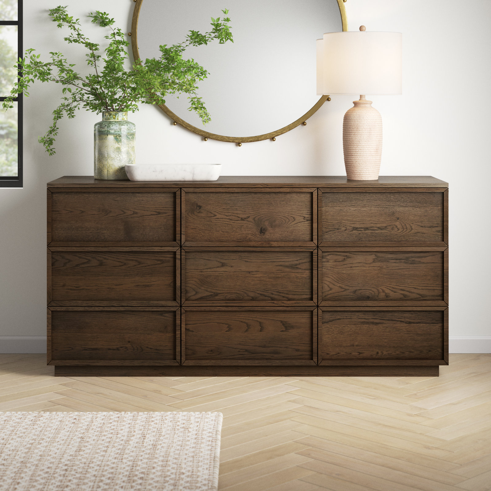 Hudson 9-Drawer Dresser , Medium Oak
