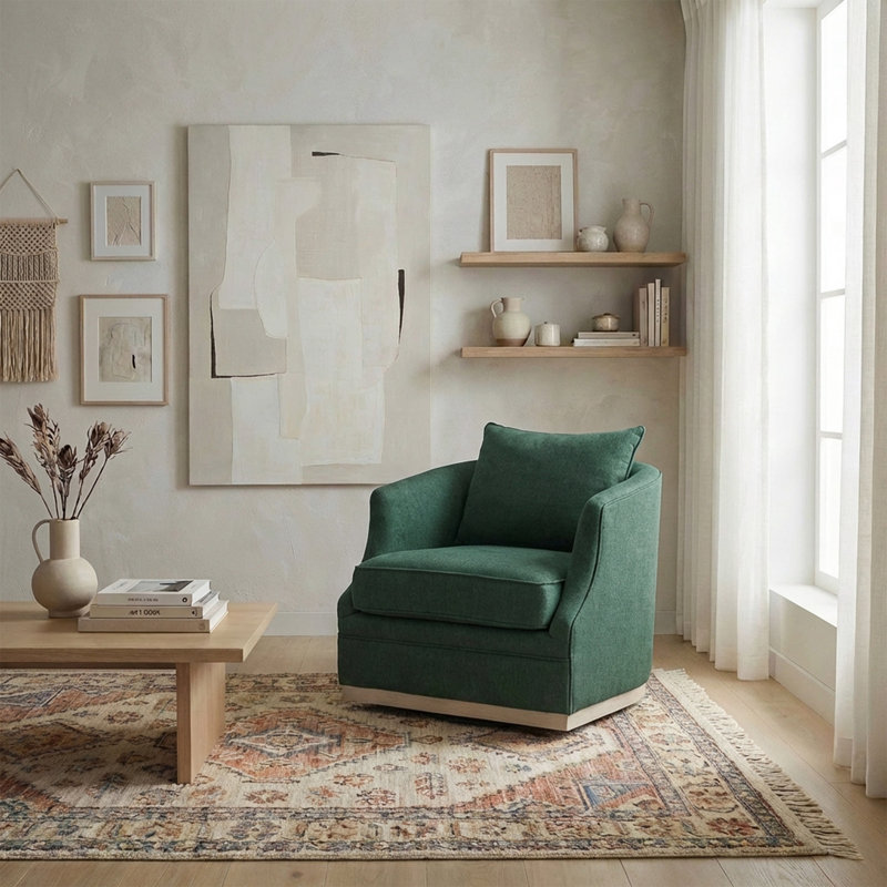 31" Wide Linen Fabric Upholstered Swivel Barrel Chair, Green
