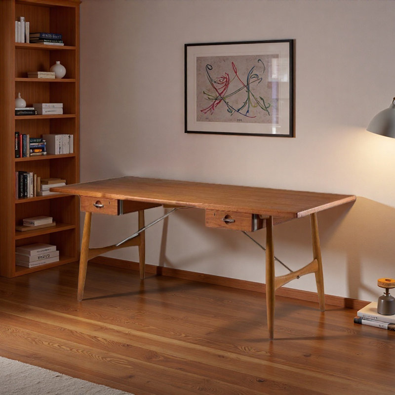 Retro Light luxury style Ash Wood Writing Desk, 29.52" H x 62.99" W x 29.52" D