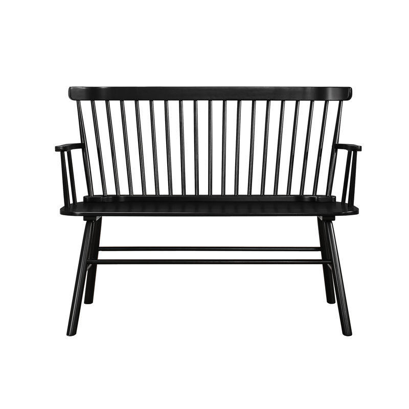 Solid Black Wood Arm Rest Chair In Style With Spindle Back Feature