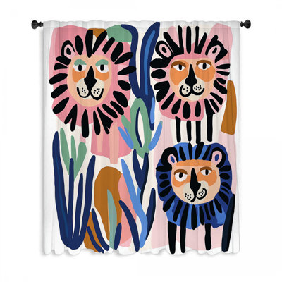 Cartoon Lions Window Curtains, Children Blockout & Sheer Curtains - 1 Panel