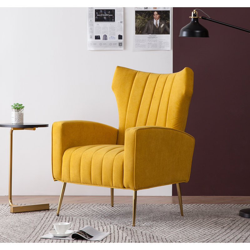 Floreal 27.5" Wide Velvet Wingback Chair, Yellow