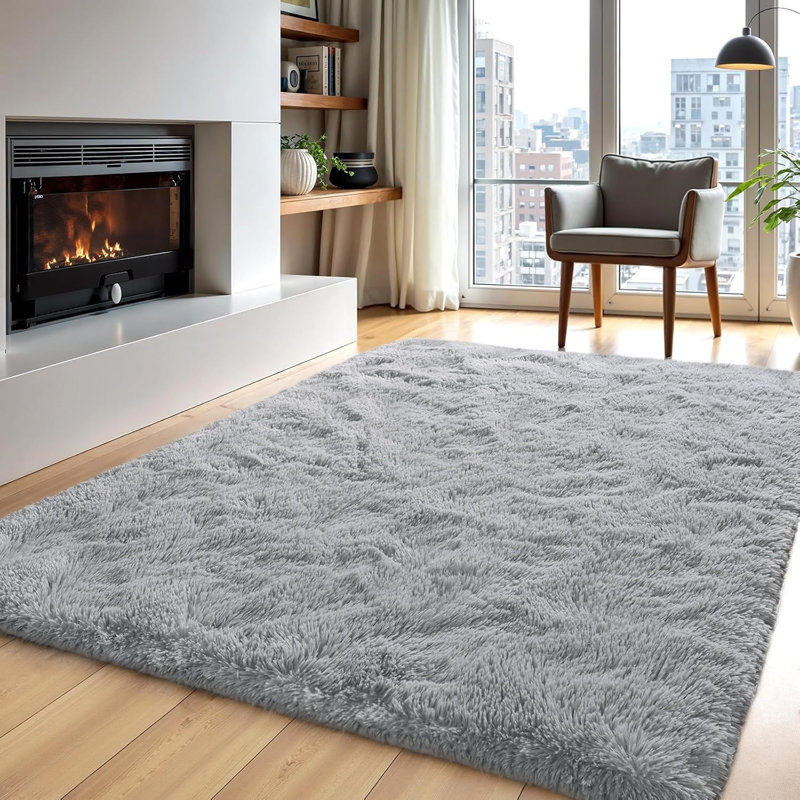 Tapis gris pour tapis de chambre à coucher à tapis à poils longs 4X6