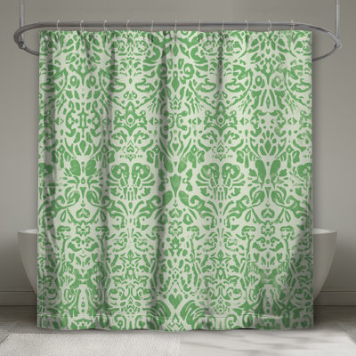 Green Damask Pattern Shower Curtains Extra Long