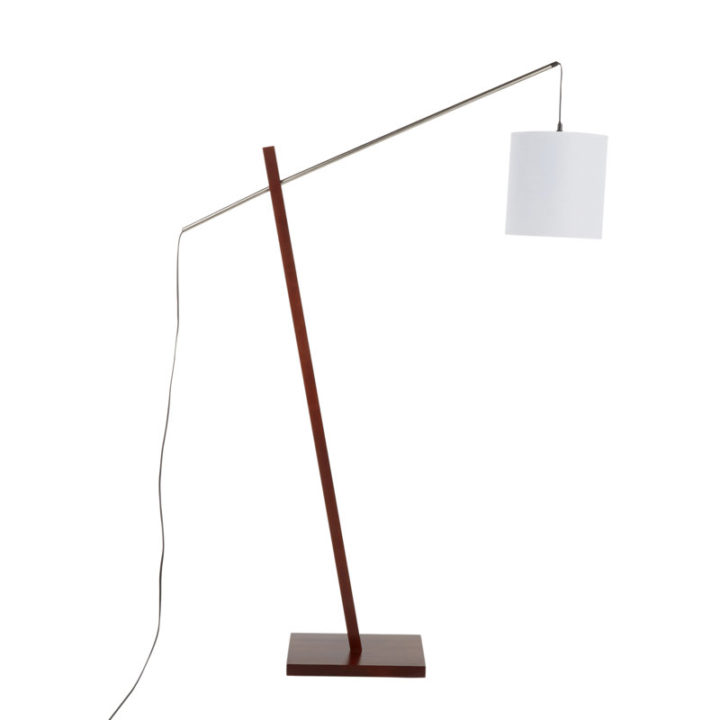 Lampe sur pied Arturo en bois noir et acier noir avec abat-jour en tissu Arturo, Blanc, Noyer