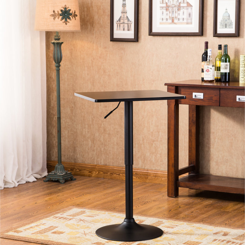 Table de bar en métal avec plateau carré noir et fonction réglable - hauteur de 26 po à 36 po