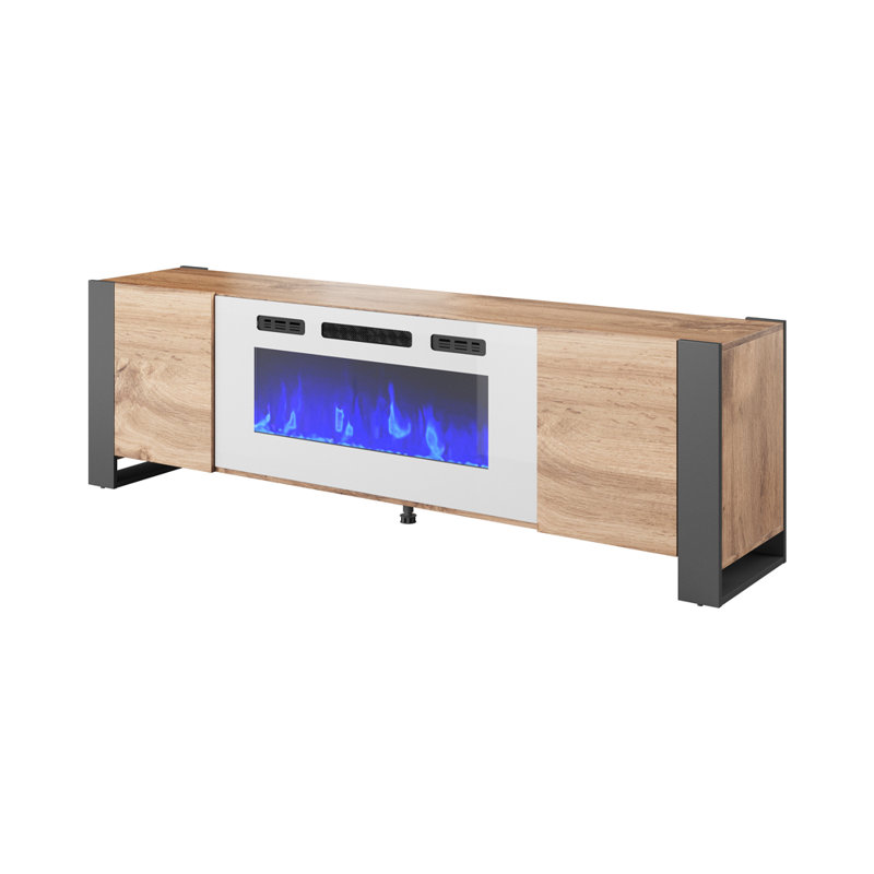 Rickeisha TV Stand for TVs up to 85" with Electric Fireplace Included, Oak/Gray