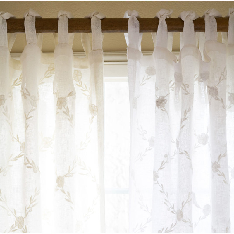 Trellis 100% Linen Sheer Single Curtain Panel, Cream, 42"W x 84"L